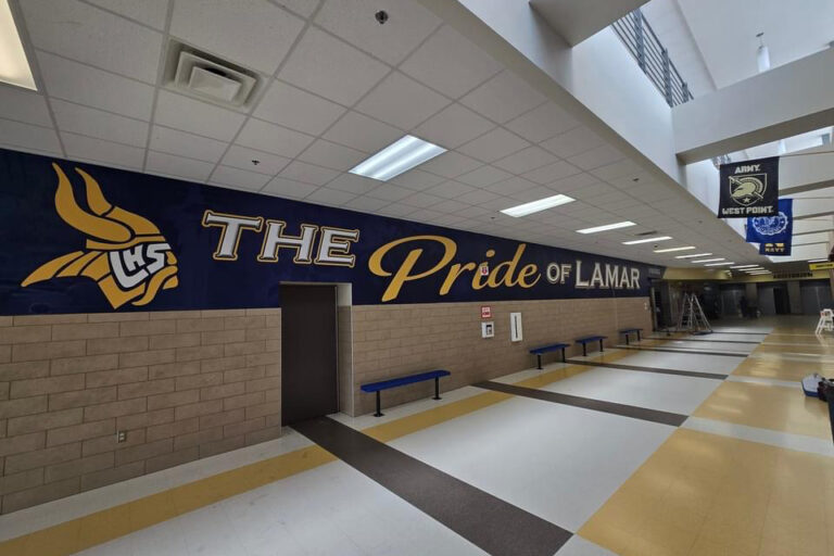 IMG_1893 Pride of Lamar mural at Lamar High School outside the Viking band hall