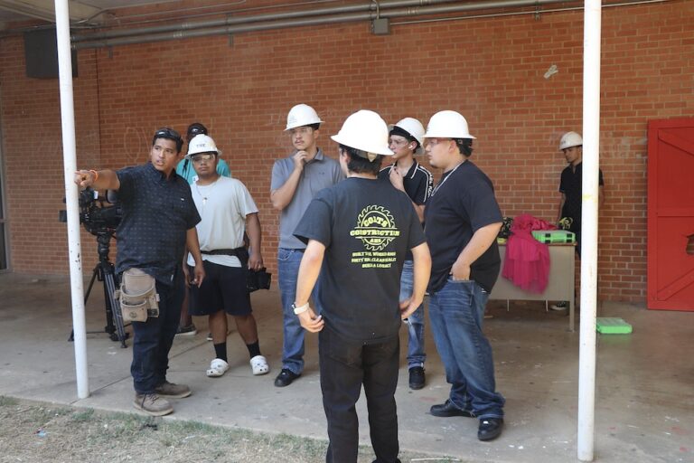 IMG_6839 copy 2 Haunted Courtyard at Arlington High School under construction. Teacher Christopher Grimaldo directs students.