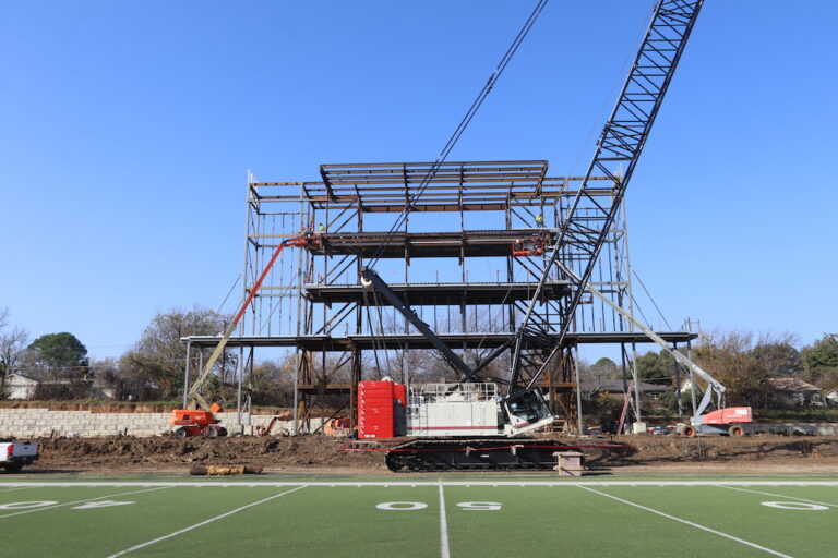 IMG_7657 copy Construction of the future Glaspie Field athletic venue tops out